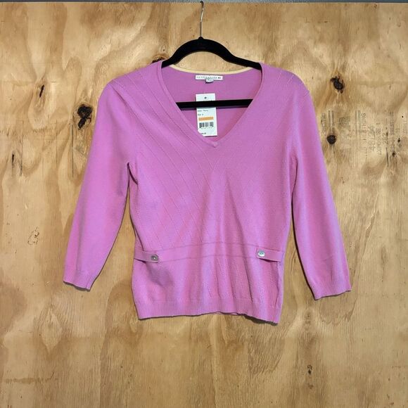 NWT Cutter & Buck Peony Purple Pink V-Neck Sweater Sz S Golf Country Club Preppy - Picture 1 of 6